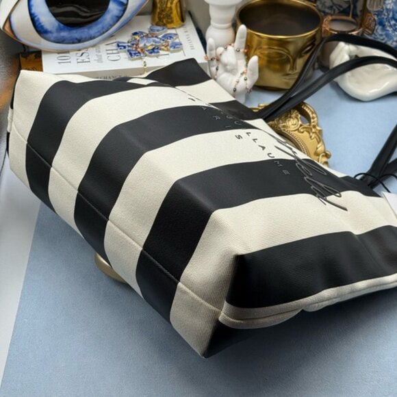 🆕 KARL LAGERFELD PARIS 🧿 NWT Hotel Beach Stripe Tote, Black & White - Picture 8 of 15